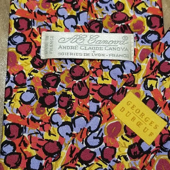 Andre Claude Canova/Georges Duboeuf Multicolor Silk Tie Made In France 59x3.75” - Picture 2 of 9